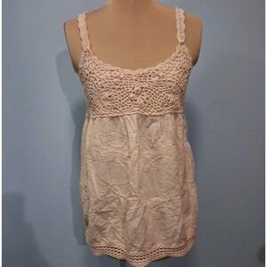 Angie Womens Tank Top Sz Large Pink Crochet Bust Babydoll Festival Boho Top